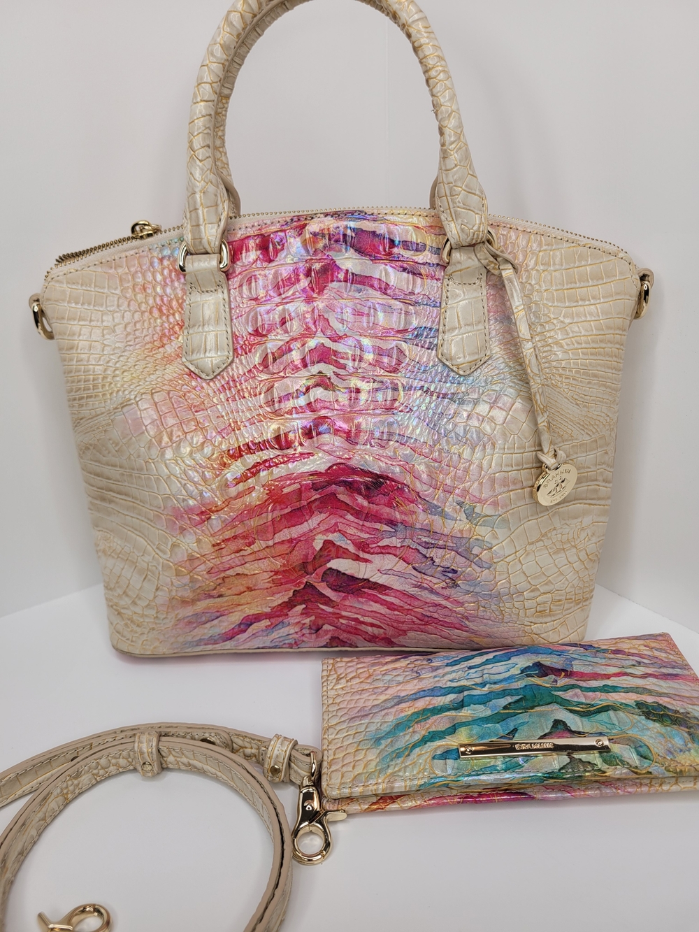 👉✨️ Brahmin Iridescent Entice Ombre Melbourne Duxbury Satchel Bag Wallet Set - Picture 5 of 15